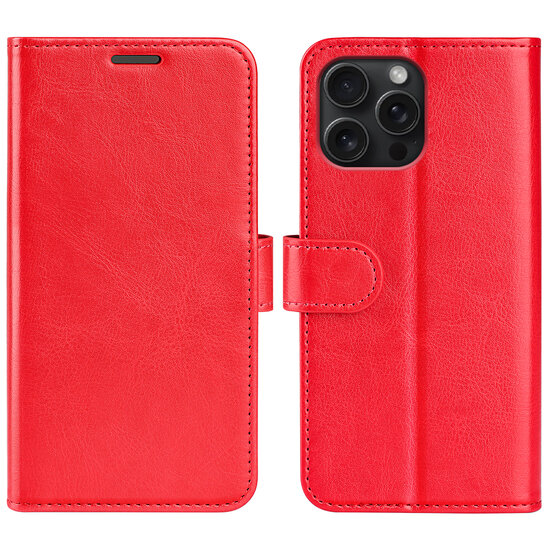 iPhone 16 Pro Hoesje - MobyDefend Wallet Book Case (Sluiting Achterkant) - Rood