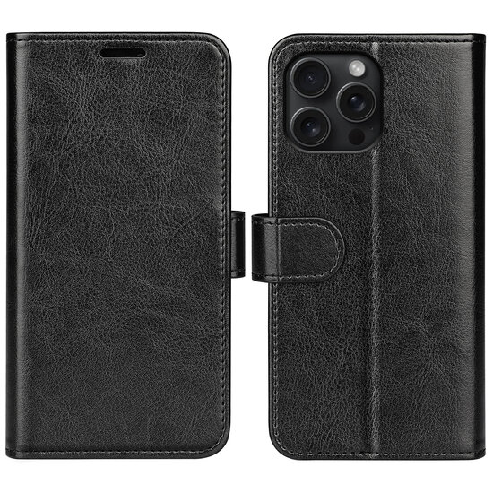 iPhone 16 Pro Hoesje - MobyDefend Wallet Book Case (Sluiting Achterkant) - Zwart