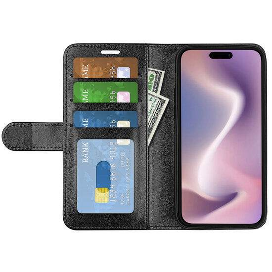 iPhone 16 Pro Hoesje - MobyDefend Wallet Book Case (Sluiting Achterkant) - Zwart