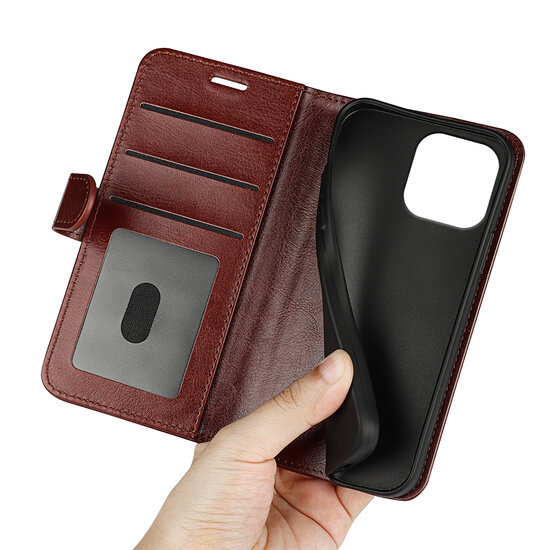 iPhone 16 Pro Hoesje - MobyDefend Wallet Book Case (Sluiting Achterkant) - Bruin