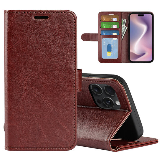 iPhone 16 Pro Hoesje - MobyDefend Wallet Book Case (Sluiting Achterkant) - Bruin