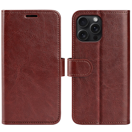 iPhone 16 Pro Hoesje - MobyDefend Wallet Book Case (Sluiting Achterkant) - Bruin