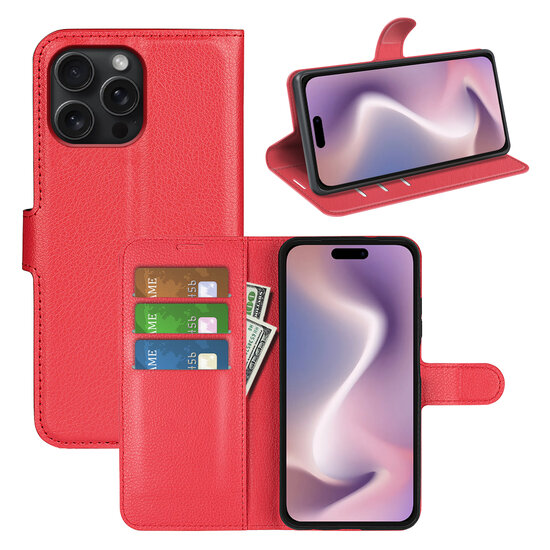 iPhone 16 Pro Hoesje - MobyDefend Kunstleren Wallet Book Case (Sluiting Voorkant) - Rood