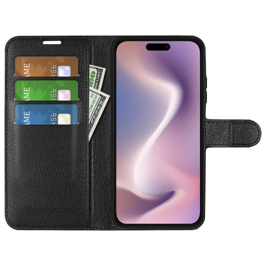 iPhone 16 Pro Hoesje - MobyDefend Kunstleren Wallet Book Case (Sluiting Voorkant) - Zwart