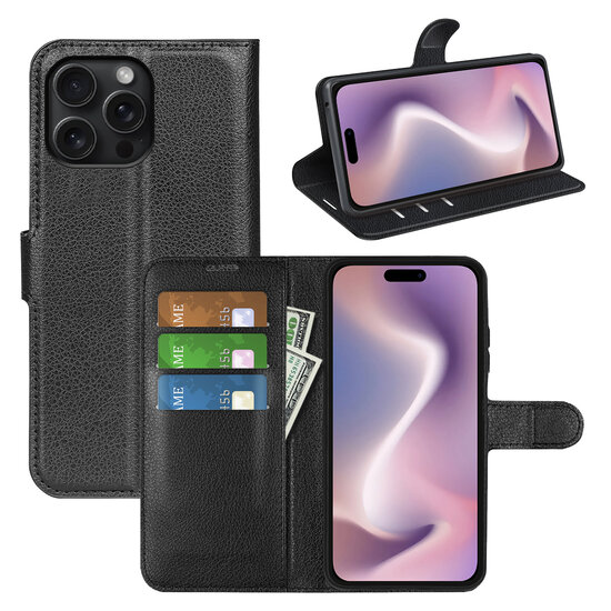 iPhone 16 Pro Hoesje - MobyDefend Kunstleren Wallet Book Case (Sluiting Voorkant) - Zwart