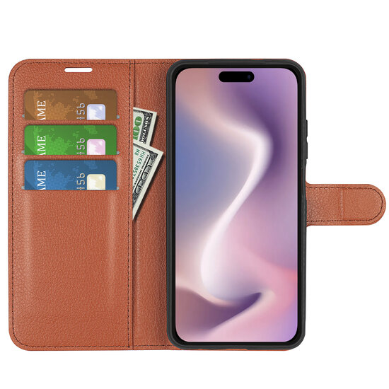 iPhone 16 Pro Hoesje - MobyDefend Kunstleren Wallet Book Case (Sluiting Voorkant) - Bruin