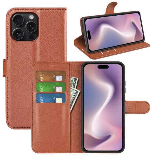 iPhone 16 Pro Hoesje - MobyDefend Kunstleren Wallet Book Case (Sluiting Voorkant) - Bruin