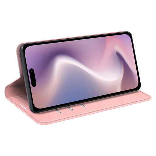 iPhone 16 Pro Hoesje - Luxe Wallet Bookcase (Magnetische Sluiting) - Roze