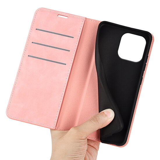 iPhone 16 Pro Hoesje - Luxe Wallet Bookcase (Magnetische Sluiting) - Roze