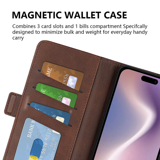 iPhone 16 Pro Max Hoesje - MobyDefend Luxe Wallet Book Case (Sluiting Zijkant) - Lichtbruin