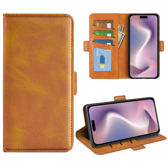 iPhone 16 Pro Max Hoesje - MobyDefend Luxe Wallet Book Case (Sluiting Zijkant) - Lichtbruin