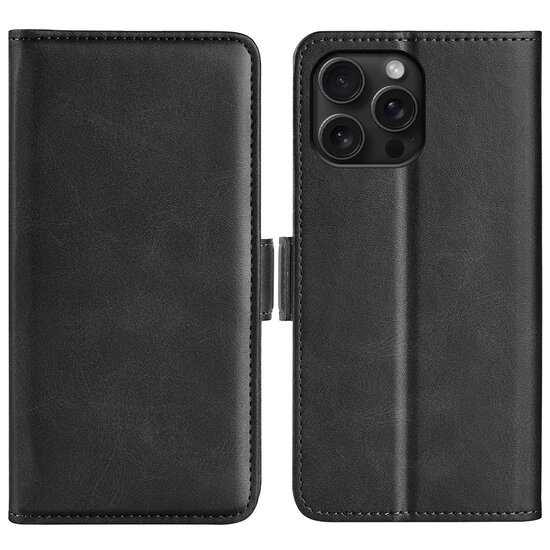 iPhone 16 Pro Max Hoesje - MobyDefend Luxe Wallet Book Case (Sluiting Zijkant) - Zwart