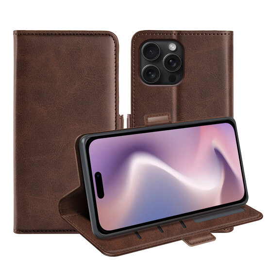 iPhone 16 Pro Max Hoesje - MobyDefend Luxe Wallet Book Case (Sluiting Zijkant) - Bruin