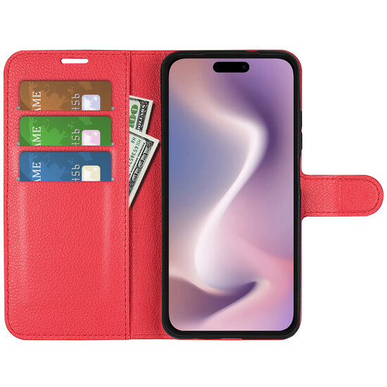 iPhone 16 Pro Max Hoesje - MobyDefend Kunstleren Wallet Book Case (Sluiting Voorkant) - Rood