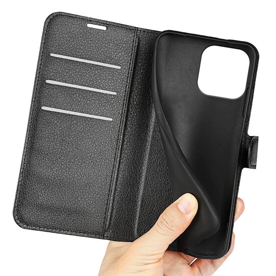 iPhone 16 Pro Max Hoesje - MobyDefend Kunstleren Wallet Book Case (Sluiting Voorkant) - Zwart