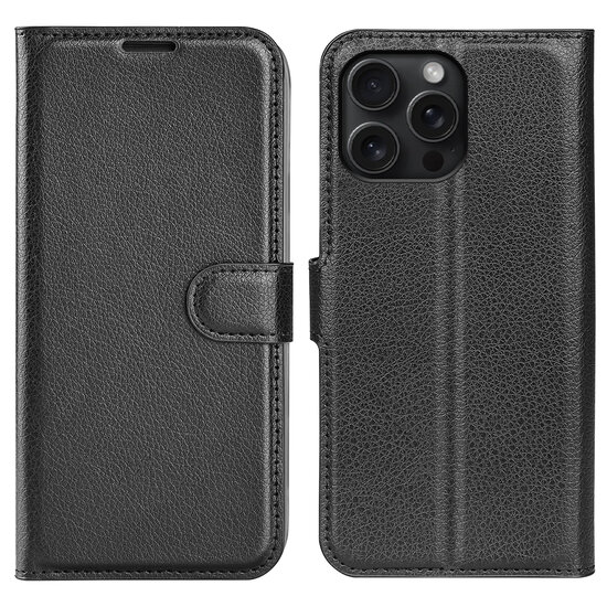 iPhone 16 Pro Max Hoesje - MobyDefend Kunstleren Wallet Book Case (Sluiting Voorkant) - Zwart