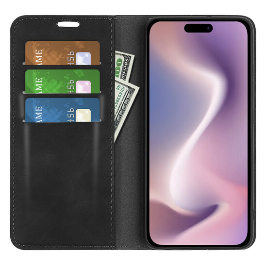 iPhone 16 Pro Max Hoesje - Luxe Wallet Bookcase (Magnetische Sluiting) - Zwart