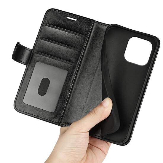 iPhone 16 Pro Max Hoesje - MobyDefend Wallet Book Case (Sluiting Achterkant) - Zwart