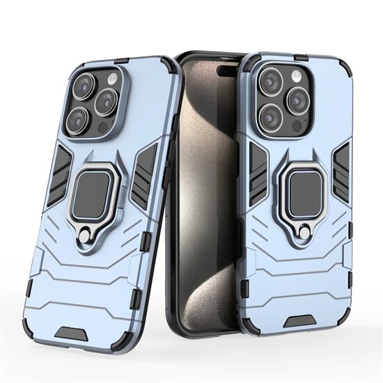 iPhone 16 Pro Max Hoesje - MobyDefend Dubbelgelaagde Pantsercase Met Standaard - Blauw