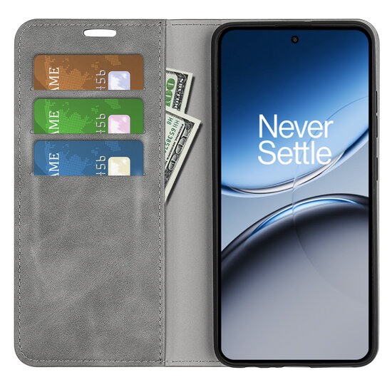 OnePlus Nord 4 Hoesje - Luxe Wallet Bookcase (Magnetische Sluiting) - Grijs