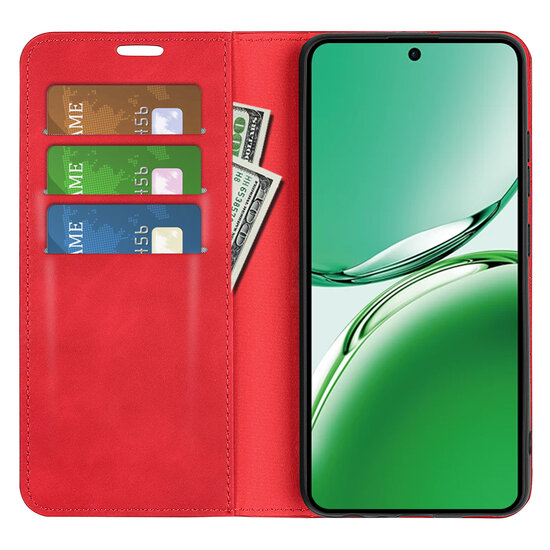 Oppo Reno12 F Hoesje - Luxe Wallet Bookcase (Magnetische Sluiting) - Rood