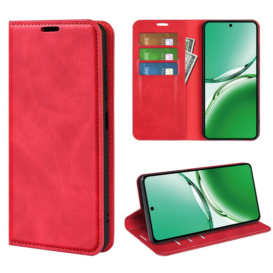 Oppo Reno12 F Hoesje - Luxe Wallet Bookcase (Magnetische Sluiting) - Rood