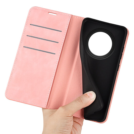 Oppo Reno12 F Hoesje - Luxe Wallet Bookcase (Magnetische Sluiting) - Roze