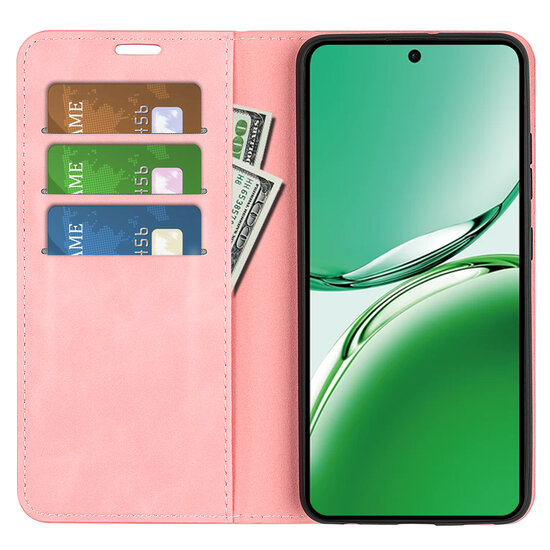 Oppo Reno12 F Hoesje - Luxe Wallet Bookcase (Magnetische Sluiting) - Roze