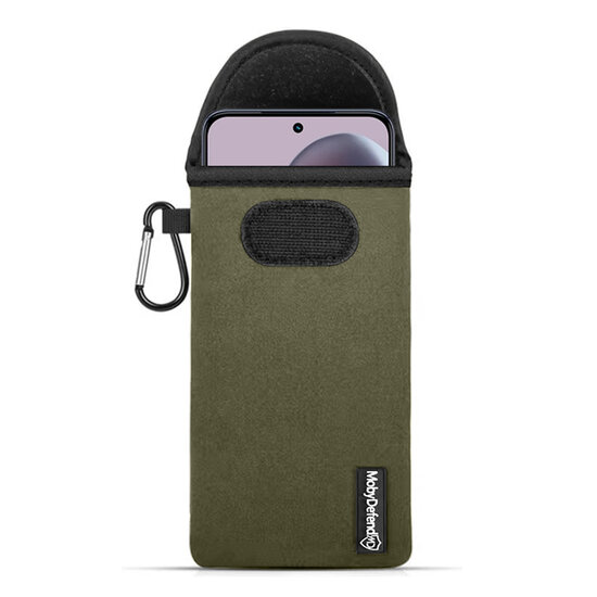 Hoesje voor Motorola Edge 50 Neo - MobyDefend Neopreen Pouch Met Karabijnhaak - Insteekhoesje - Riemlus Hoesje - Groen