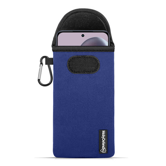 Hoesje voor Motorola Edge 50 Neo - MobyDefend Neopreen Pouch Met Karabijnhaak - Insteekhoesje - Riemlus Hoesje - Blauw