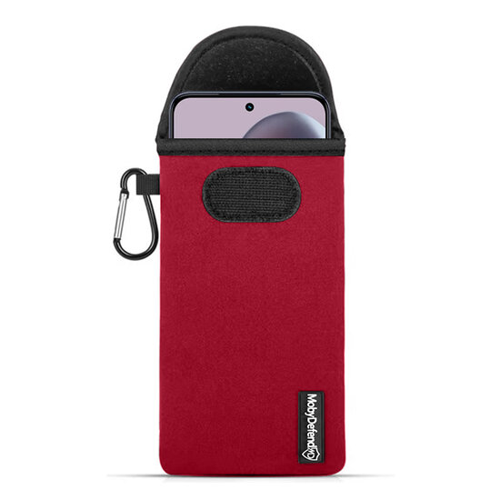 Hoesje voor Motorola Edge 50 Neo - MobyDefend Neopreen Pouch Met Karabijnhaak - Insteekhoesje - Riemlus Hoesje - Rood