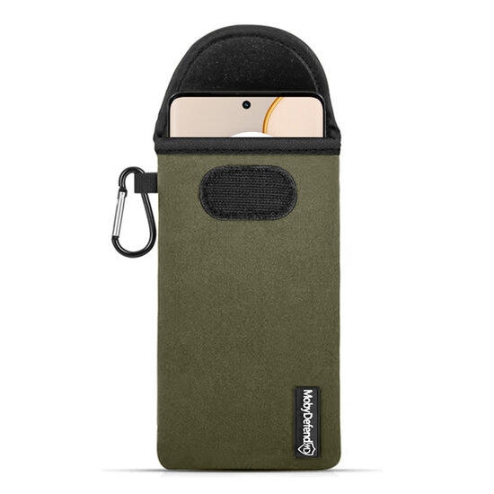 Hoesje voor Motorola Edge 50 - MobyDefend Neopreen Pouch Met Karabijnhaak - Insteekhoesje - Riemlus Hoesje - Groen