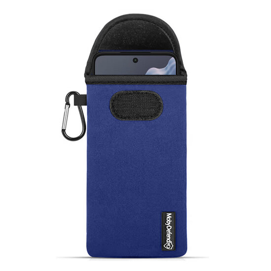 Hoesje voor Motorola Moto G35 - MobyDefend Neopreen Pouch Met Karabijnhaak - Insteekhoesje - Riemlus Hoesje - Blauw