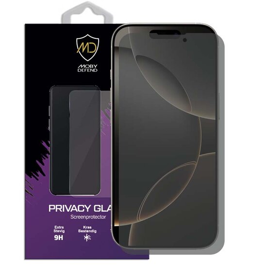 MobyDefend iPhone 16 Pro Screenprotector - HD Privacy Glass Screensaver