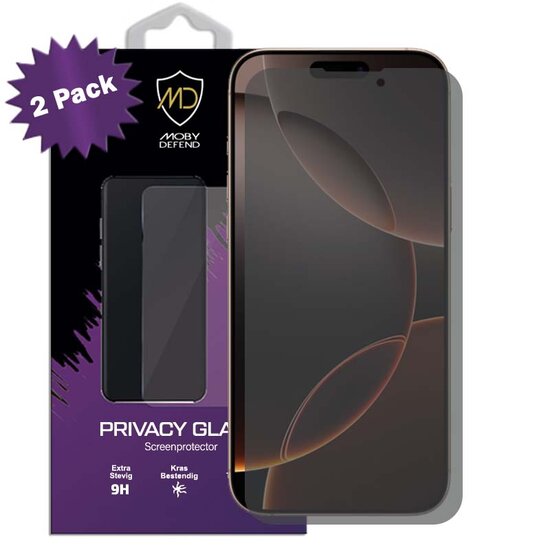 2-Pack MobyDefend iPhone 16 Pro Max Screenprotectors - HD Privacy Glass Screensavers