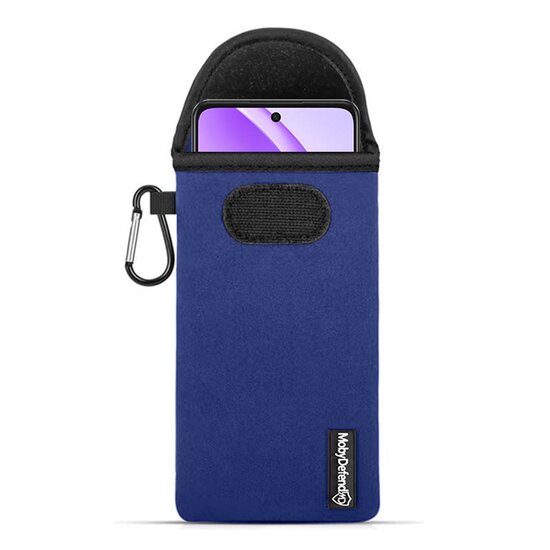 Hoesje voor Oppo A40 - MobyDefend Neopreen Pouch Met Karabijnhaak - Insteekhoesje - Riemlus Hoesje - Blauw