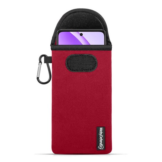 Hoesje voor Oppo A40 - MobyDefend Neopreen Pouch Met Karabijnhaak - Insteekhoesje - Riemlus Hoesje - Rood