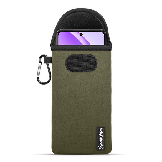 Hoesje voor Oppo A40m - MobyDefend Neopreen Pouch Met Karabijnhaak - Insteekhoesje - Riemlus Hoesje - Groen