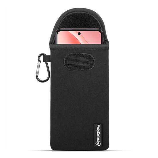 Hoesje voor Oppo A60 5G - MobyDefend Neopreen Pouch Met Karabijnhaak - Insteekhoesje - Riemlus Hoesje - Zwart