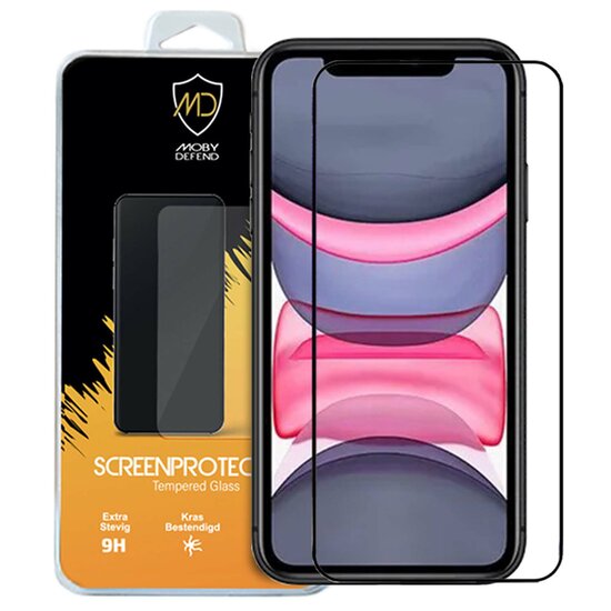 Apple iPhone 11 / iPhone XR Screenprotector - MobyDefend Screensaver Met Zwarte Randen - Gehard Glas 