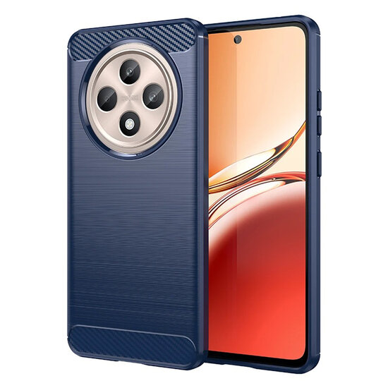 Oppo Reno12 F Hoesje - MobyDefend TPU Backcover - Geborstelde Metaal &amp; Carbon-Look - Blauw