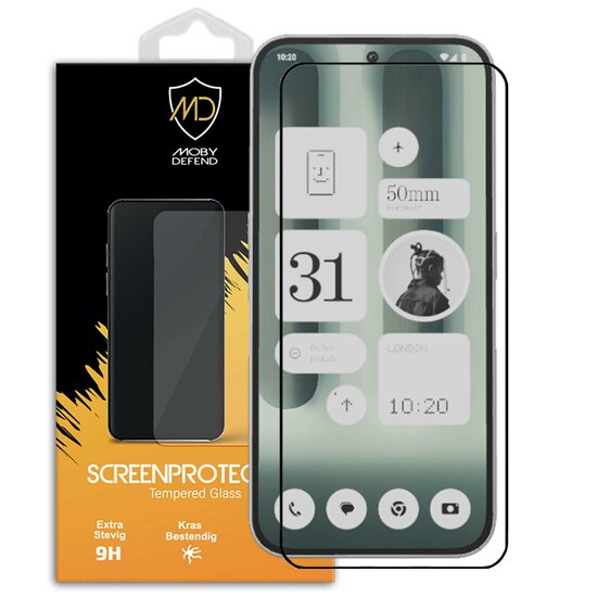 Nothing Phone (2a) Plus Screenprotector - MobyDefend Screensaver Met Zwarte Randen - Gehard Glas 