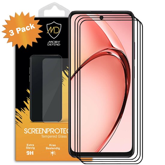 3-Pack Oppo A60 5G Screenprotectors - MobyDefend Screensavers Met Zwarte Randen - Gehard Glas 