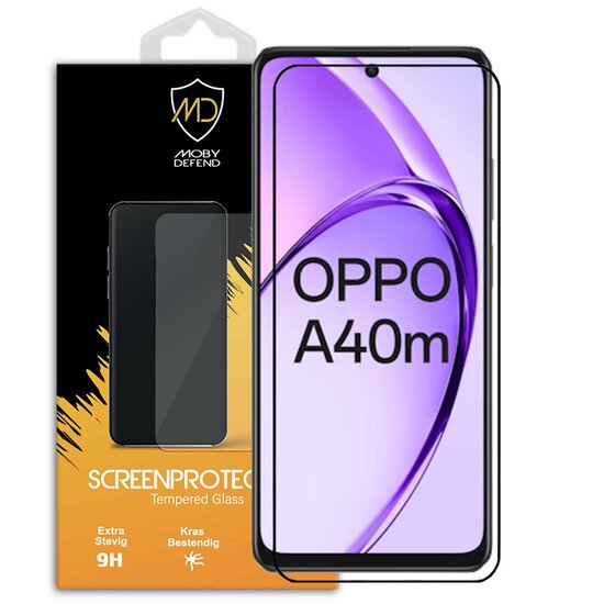 Oppo A40m Screenprotector - MobyDefend Screensaver Met Zwarte Randen - Gehard Glas 