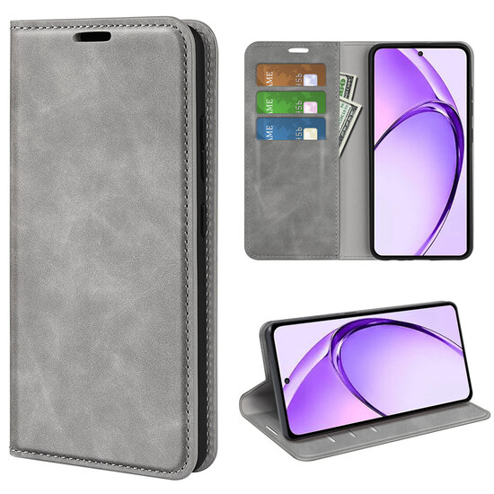 Oppo A80 5G Hoesje - Luxe Wallet Bookcase (Magnetische Sluiting) - Grijs