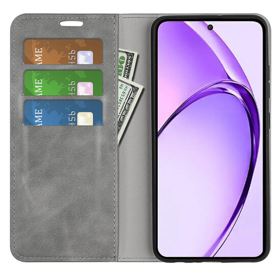 Oppo A80 5G Hoesje - Luxe Wallet Bookcase (Magnetische Sluiting) - Grijs