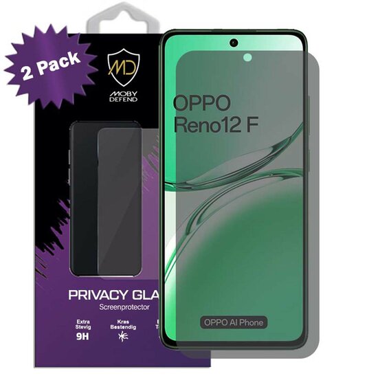 2-Pack MobyDefend Oppo Reno12 F Screenprotectors - HD Privacy Glass Screensavers