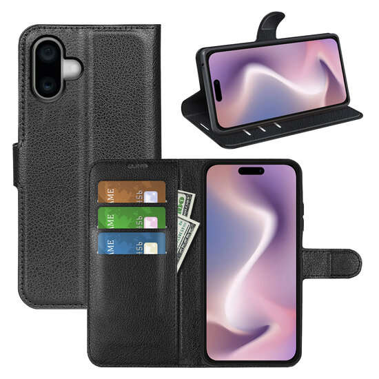 iPhone 16 Hoesje - MobyDefend Kunstleren Wallet Book Case (Sluiting Voorkant) - Zwart