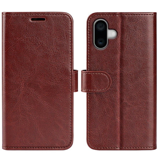 iPhone 16 Hoesje - MobyDefend Wallet Book Case (Sluiting Achterkant) - Bruin