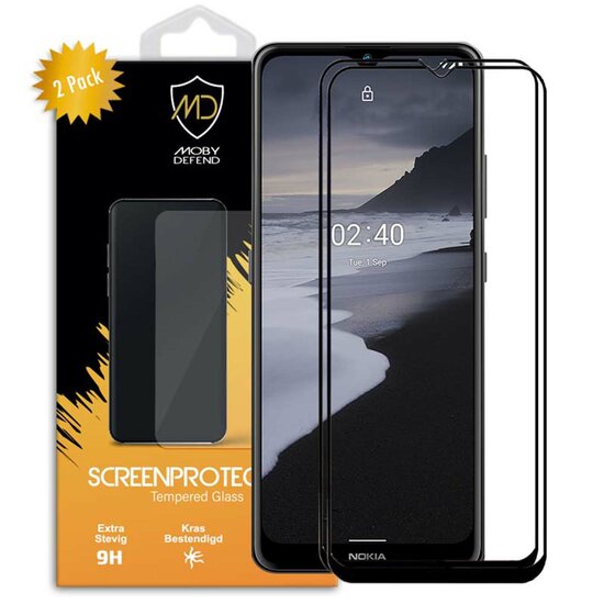 2-Pack Nokia 2.4 Screenprotectors - MobyDefend Screensaver Met Zwarte Randen - Gehard Glas